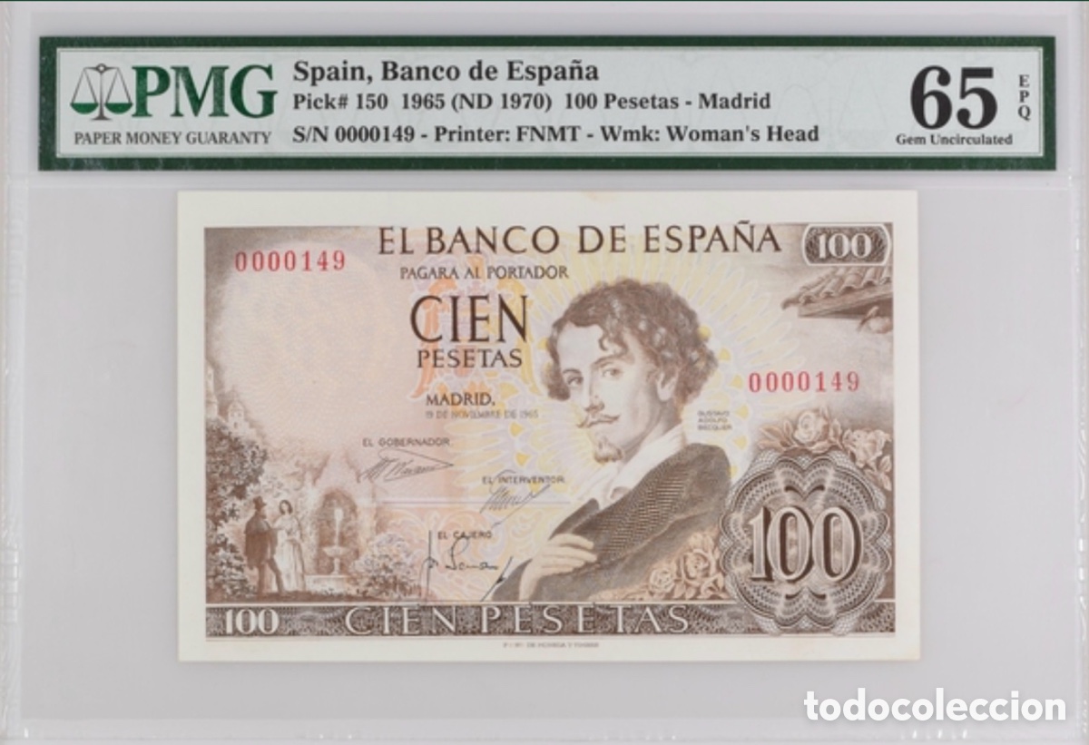 Billetes espa&ntilde;oles: Billete 100 Pesetas 1965 PMG 65 Sin Serie BAJO