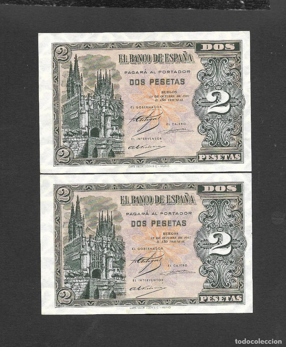 Billetes espa&ntilde;oles: PAREJA CORRELATIVA 2 PESETAS OCTUBRE 1937 SERIE A S/C