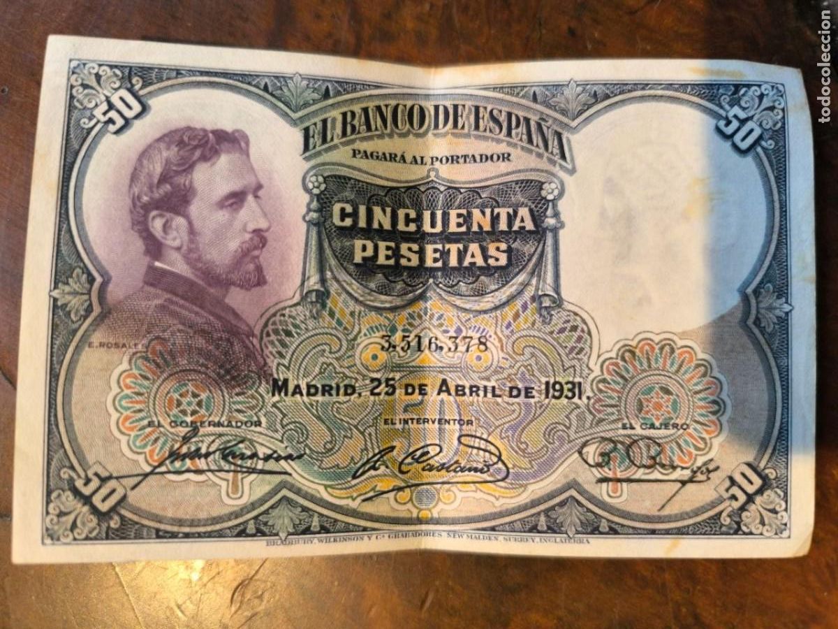 Billetes espa&ntilde;oles: BILLETE DE CINCUENTA 50 PESETAS 25/4/1931. ORIGINAL. SIN LETRA DE SERIE. 3.516.378 BUEN ESTADO