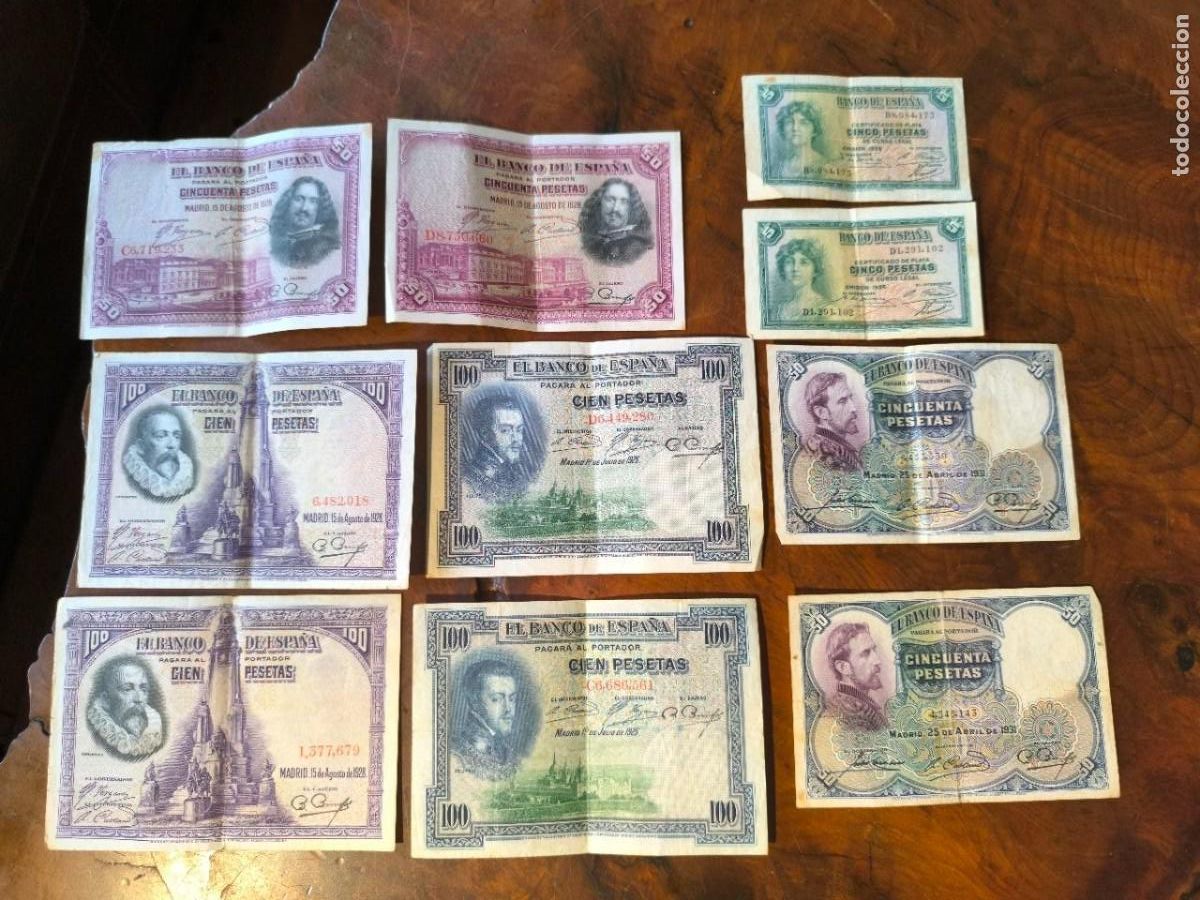 Billetes espa&ntilde;oles: LOTE DE BILLETES USADOS, DE 100 DE 50 DE 5 PESETAS