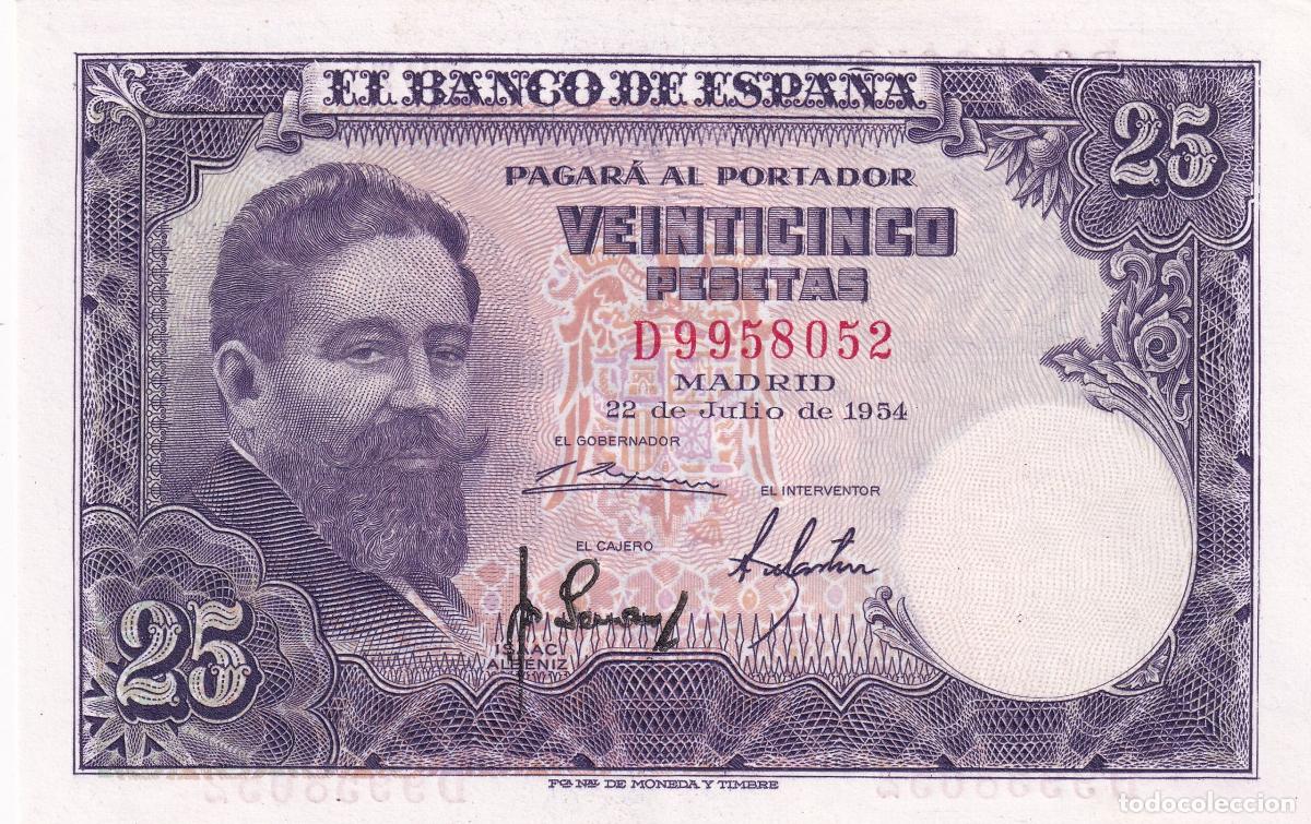 Billetes espa&ntilde;oles: CRBS3402 BILLETE ESPA&Ntilde;A 25 PESETAS 1954 SERIE D EBC
