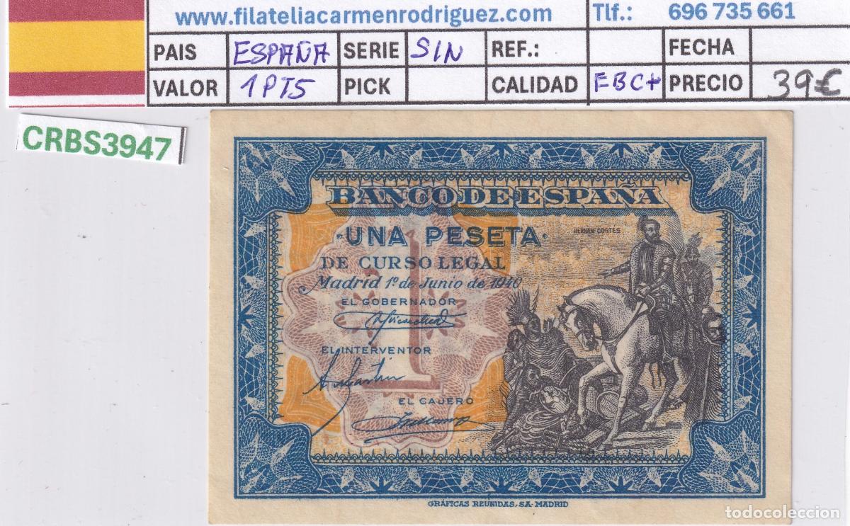 Billetes espa&ntilde;oles: CRBS3947 BILLETE ESPA&Ntilde;A 1 PESETAS 1940 SIN SERIE EBC+