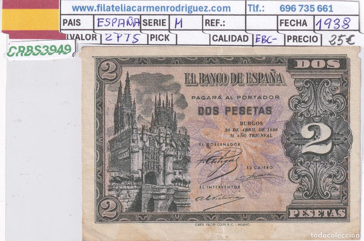 Billetes espa&ntilde;oles: CRBS3949 BILLETE ESPA&Ntilde;A 2 PESETAS 1938 SERIE M EBC-