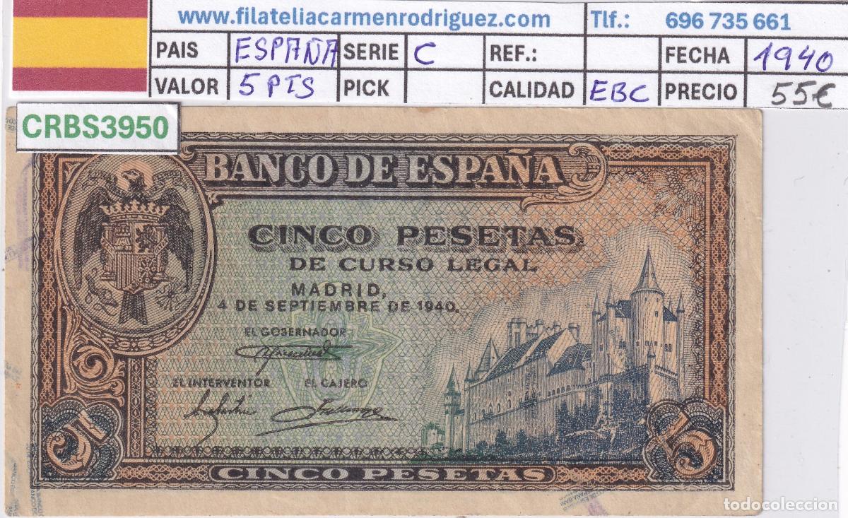 Billetes espa&ntilde;oles: CRBS3950 BILLETE ESPA&Ntilde;A 5 PESETAS 1940 SERIE C EBC