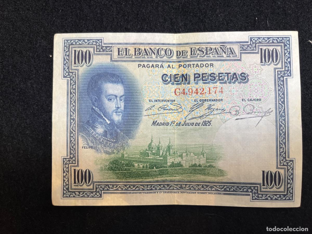 Notas espanholas: Billete 100 pesetas 1925 Felipe II Banco de Espa&ntilde;a serie C La silla de Felipe II Escorial notafilia
