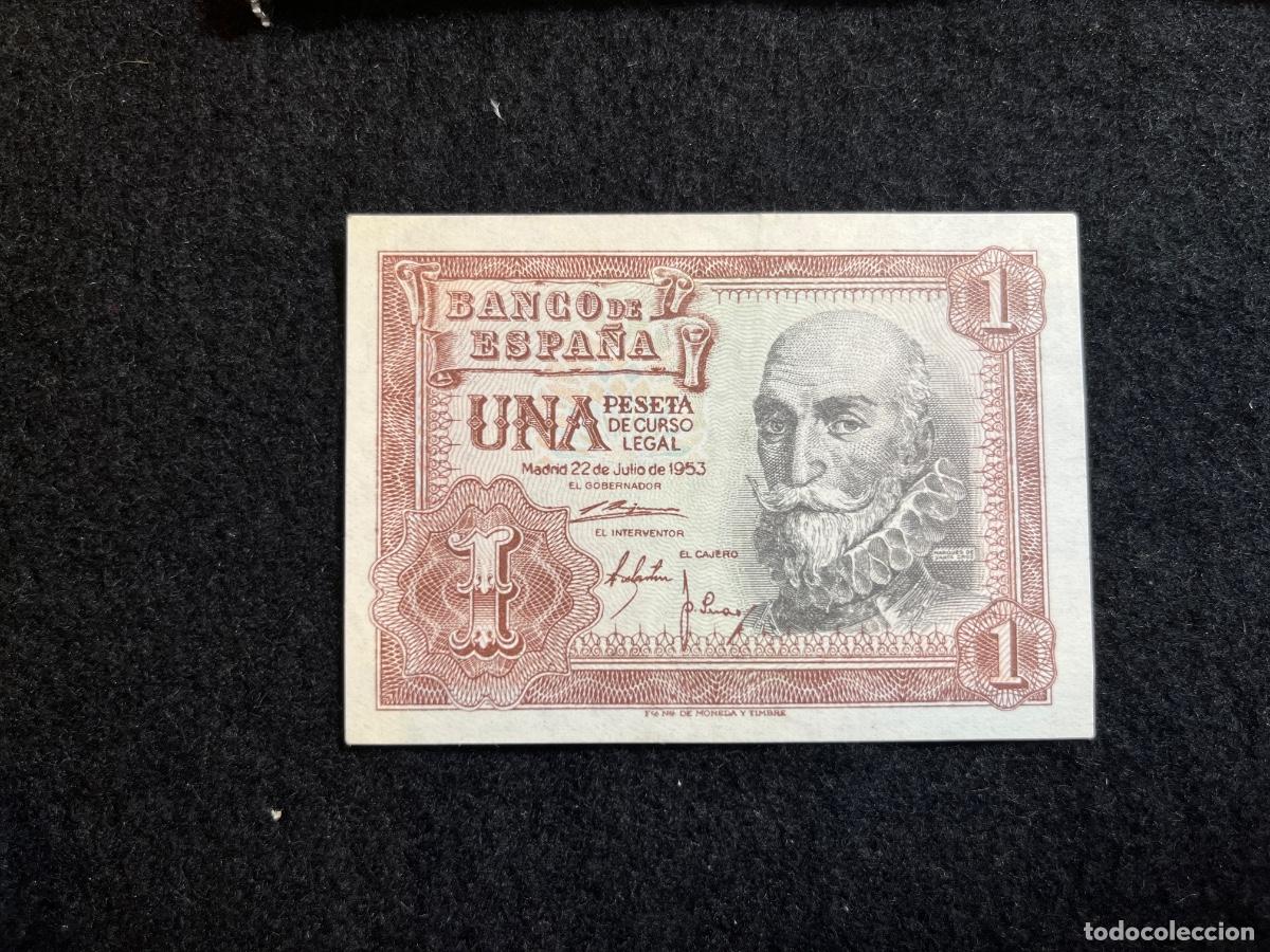 Billets espagnols: Billete 1 peseta 1953 Banco de Espa&ntilde;a Miguel de Cervantes serie L gale&oacute;n peseta de curso legal notaf