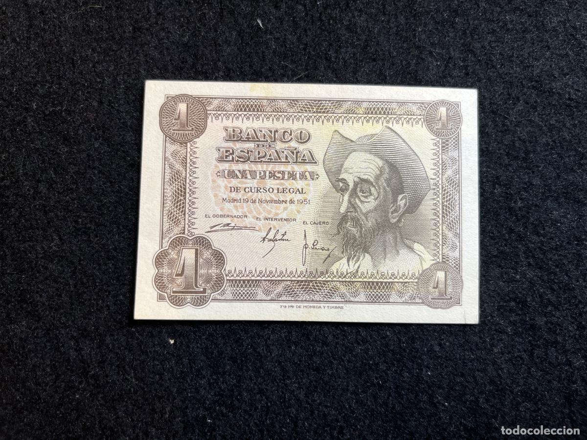 Billets espagnols: Billete 1 peseta 1951 Banco de Espa&ntilde;a Don Quijote sin serie yelmo lanza escudo bac&iacute;a libros notafili