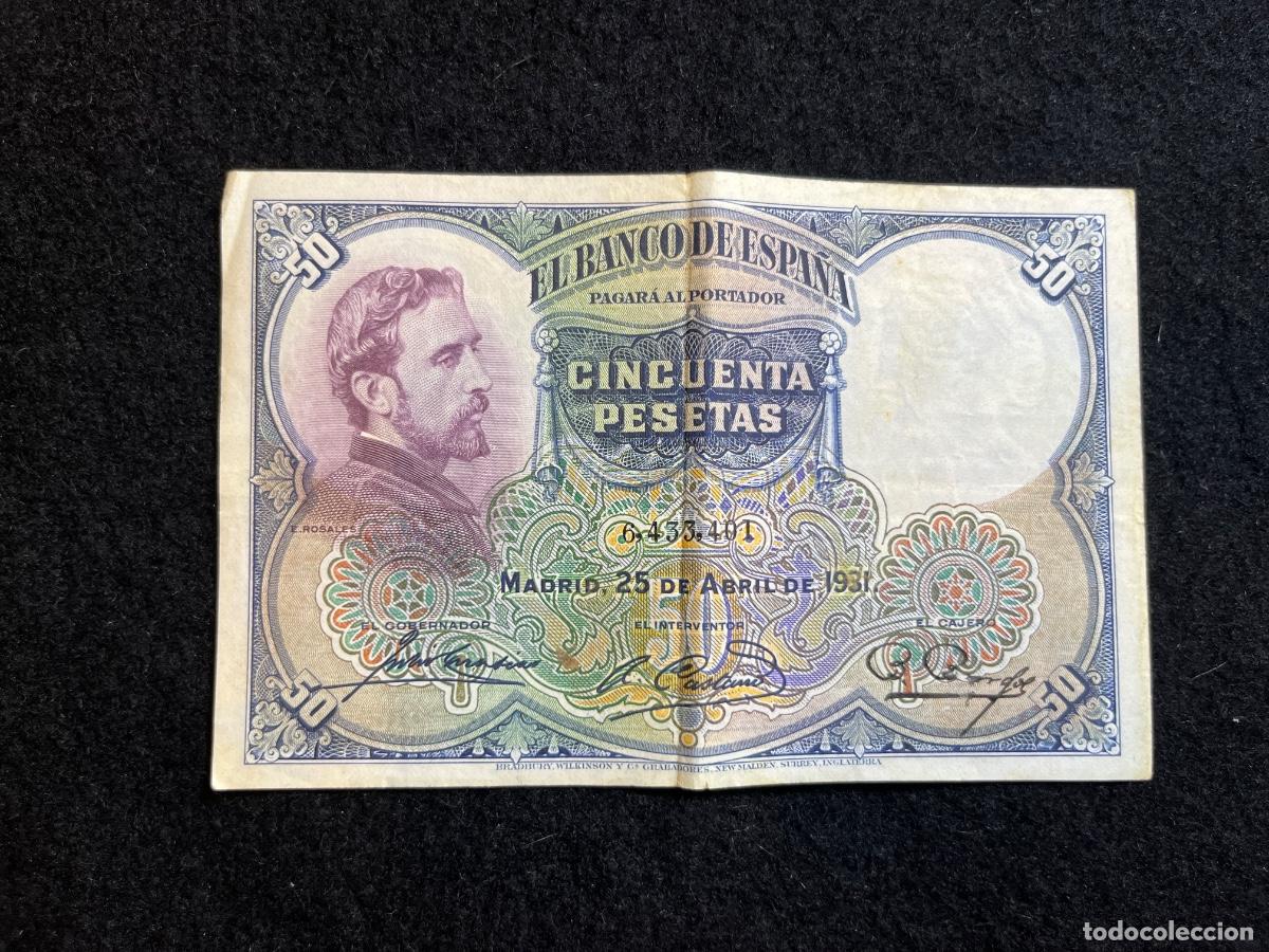 Notas espanholas: Billete 50 pesetas 1931 Banco de Espa&ntilde;a Eduardo Rosales serie 6 La muerte de Lucrecia notafilia espa