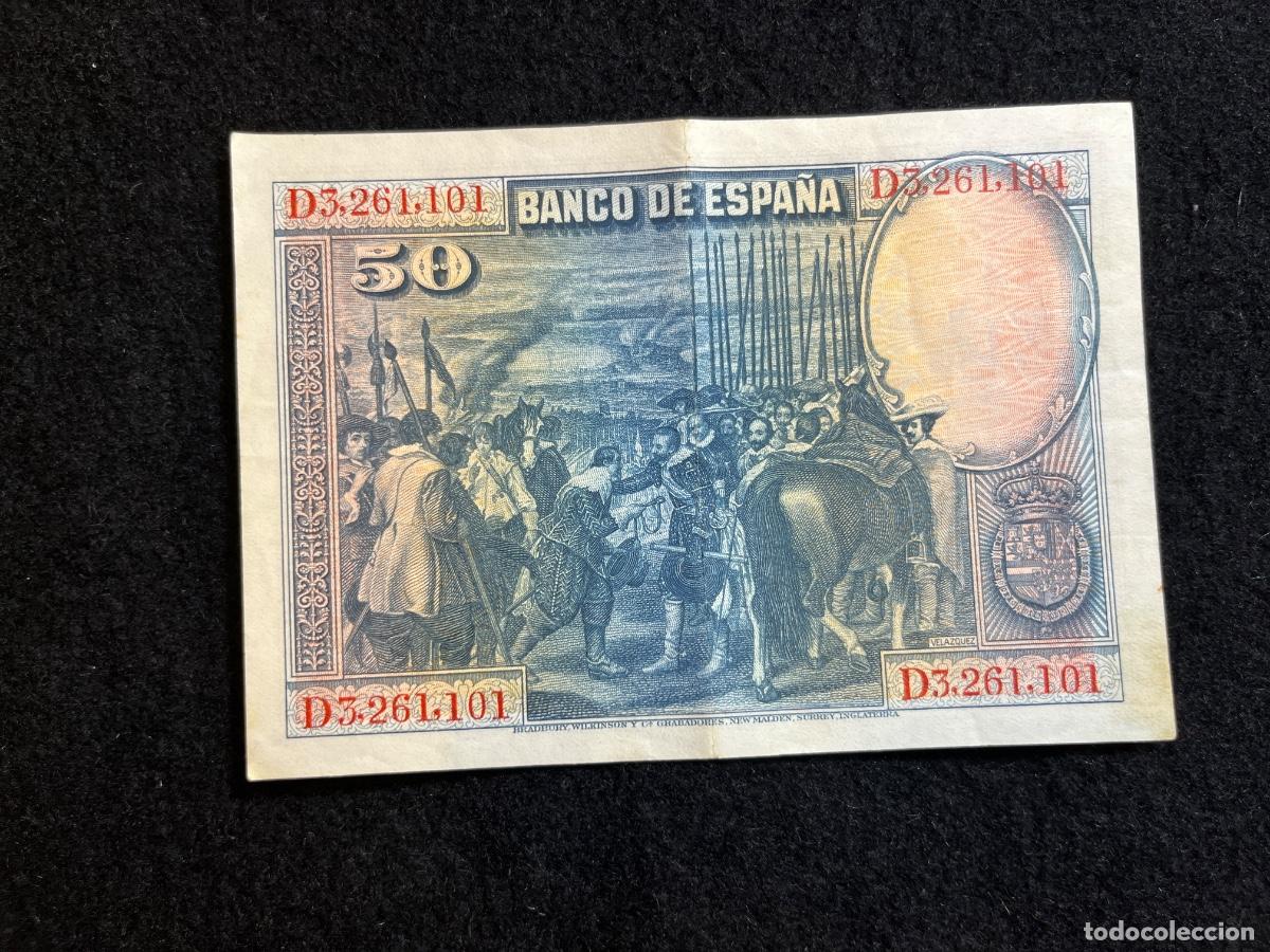 Billets espagnols: Billete 50 pesetas 1928 Banco de Espa&ntilde;a Vel&aacute;zquez serie D La rendici&oacute;n de Breda notafilia espa&ntilde;ola