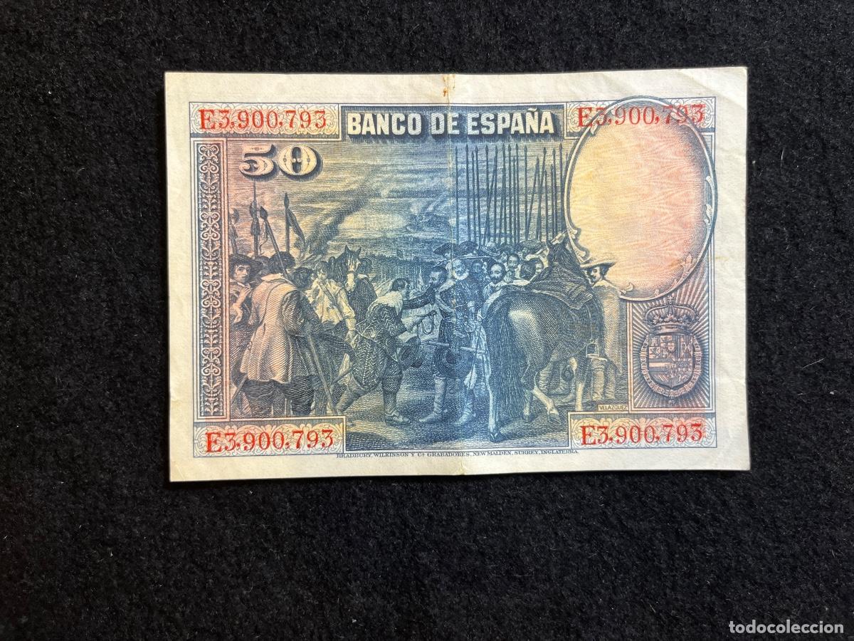 Notas espanholas: Billete 50 pesetas 1928 Banco de Espa&ntilde;a Vel&aacute;zquez serie E La rendici&oacute;n de Breda notafilia espa&ntilde;ola