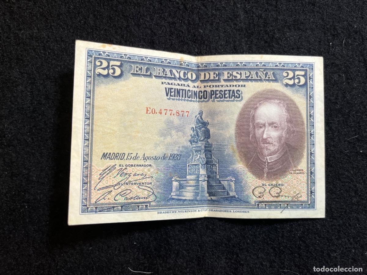 Billets espagnols: Billete 25 pesetas 1928 Banco de Espa&ntilde;a Calder&oacute;n de la Barca serie E monumento Madrid notafilia espa