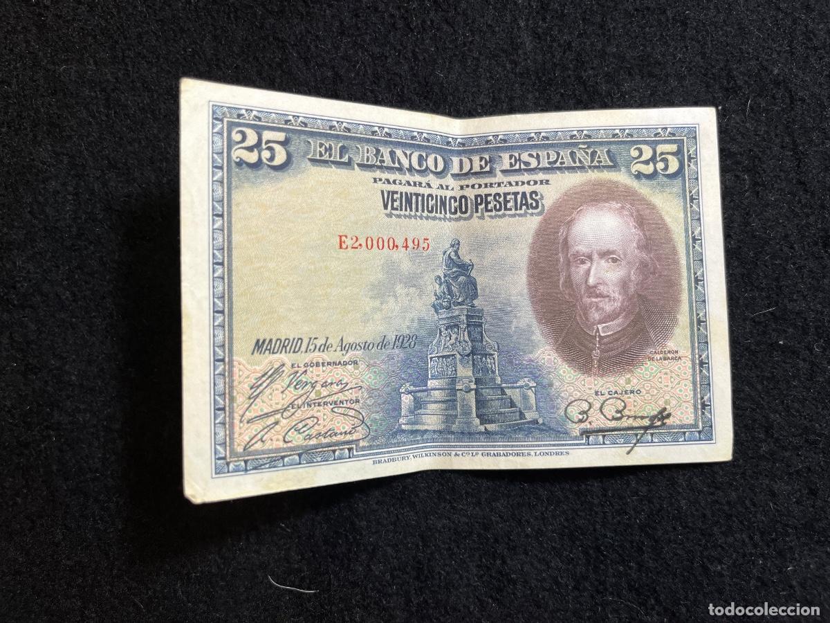 Billets espagnols: Billete 25 pesetas 1928 Banco de Espa&ntilde;a Calder&oacute;n de la Barca Serie E2 MBC Bradbury Wilkinson