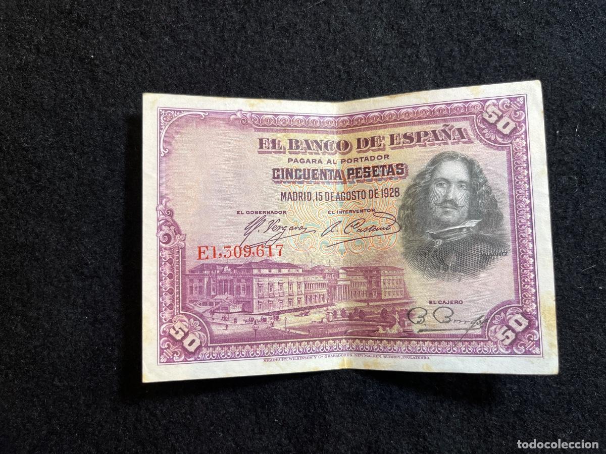 Banconote spagnole: Billete 50 pesetas 1928 Banco de Espa&ntilde;a Vel&aacute;zquez serie E1 La rendici&oacute;n de Breda Bradbury Wilkinson