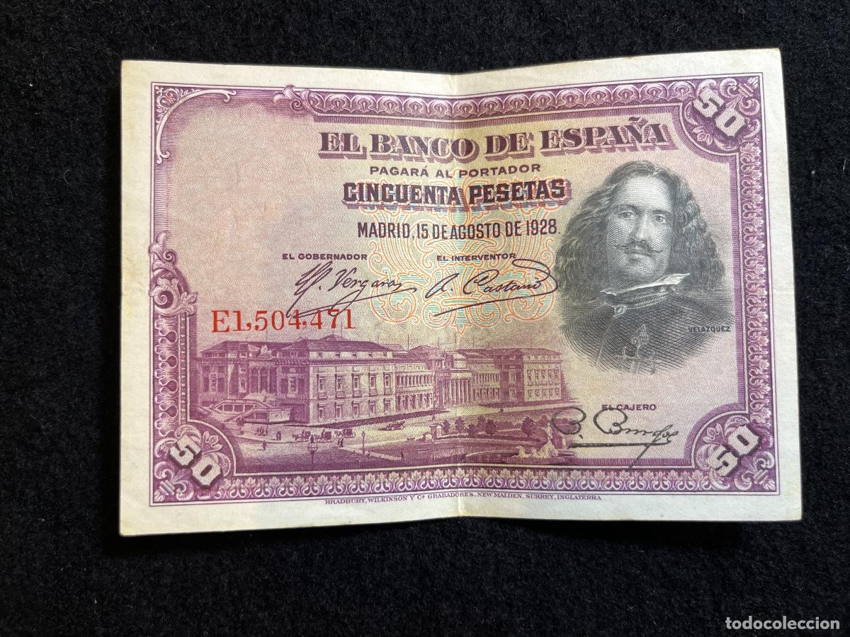 Banconote spagnole: Billete 50 pesetas 1928 Banco de Espa&ntilde;a Vel&aacute;zquez serie E1 La rendici&oacute;n de Breda MBC+ Bradbury Wilki
