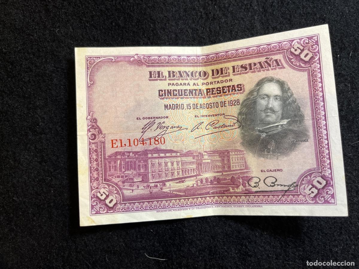 Billets espagnols: Billete 50 pesetas 1928 Banco de Espa&ntilde;a Vel&aacute;zquez serie E1 La rendici&oacute;n de Breda MBC+ notafilia espa