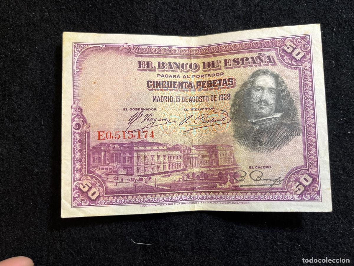 Banconote spagnole: Billete 50 pesetas 1928 Banco de Espa&ntilde;a Vel&aacute;zquez serie E0 La rendici&oacute;n de Breda Bradbury Wilkinson