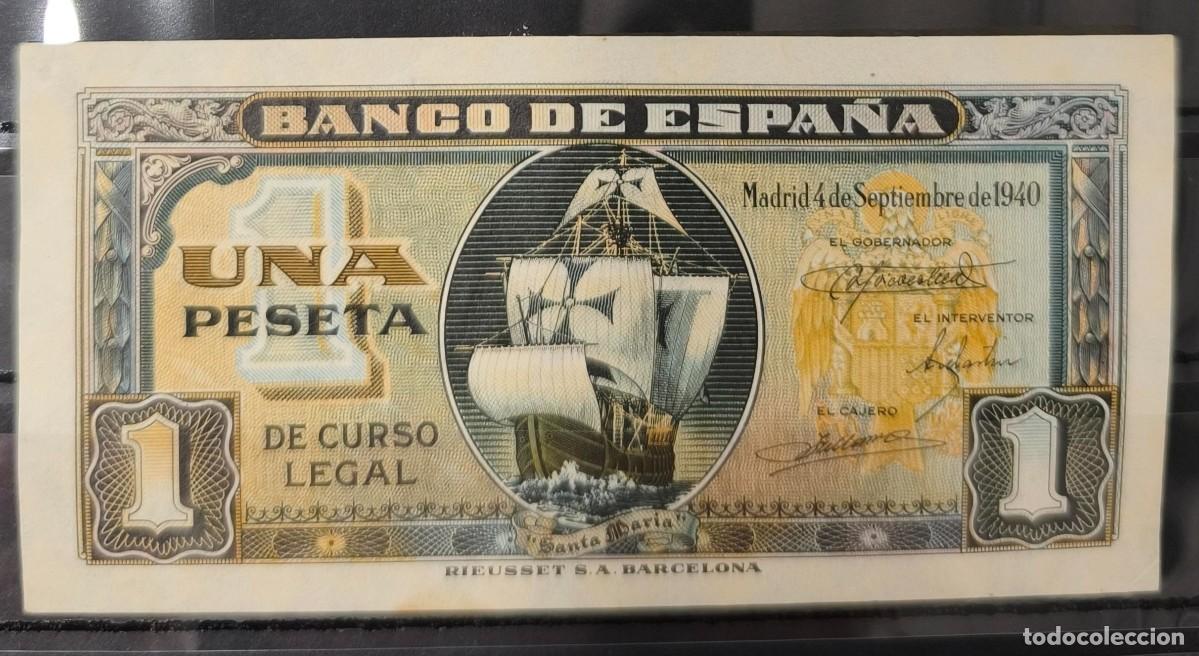 Billetes espa&ntilde;oles: ESPA&Ntilde;A. EDIFIL 442a. 1 PTA 4 SEPTIEMBRE 1940. CONSERVACI&Oacute;N EBC. SERIE G.