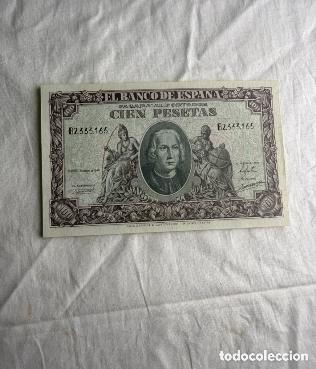 Billets espagnols: 100 PESETAS BANCO DE ESPA&Ntilde;A 1940 - CRIST&Oacute;BAL COL&Oacute;N - SERIE B - EDIFIL 438a.