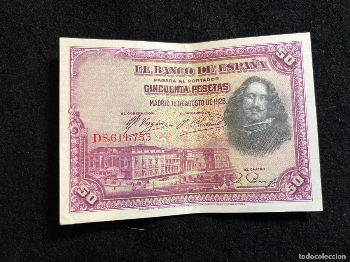Billets espagnols: Billete 50 pesetas 1928 Banco de Espa&ntilde;a Vel&aacute;zquez serie D8 La rendici&oacute;n de Breda Bradbury Wilkinson