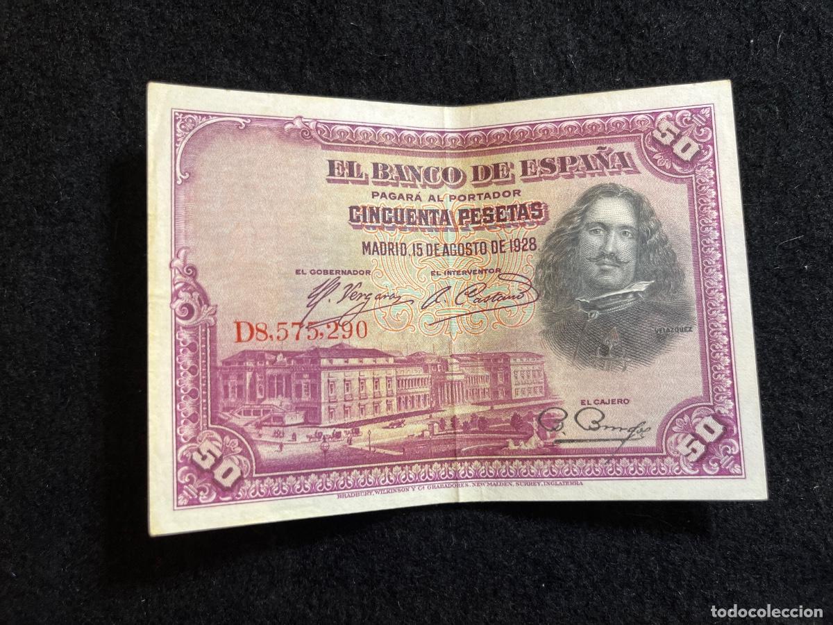 Billets espagnols: Billete 50 pesetas 1928 Banco de Espa&ntilde;a Vel&aacute;zquez serie D8 La rendici&oacute;n de Breda Bradbury Wilkinson