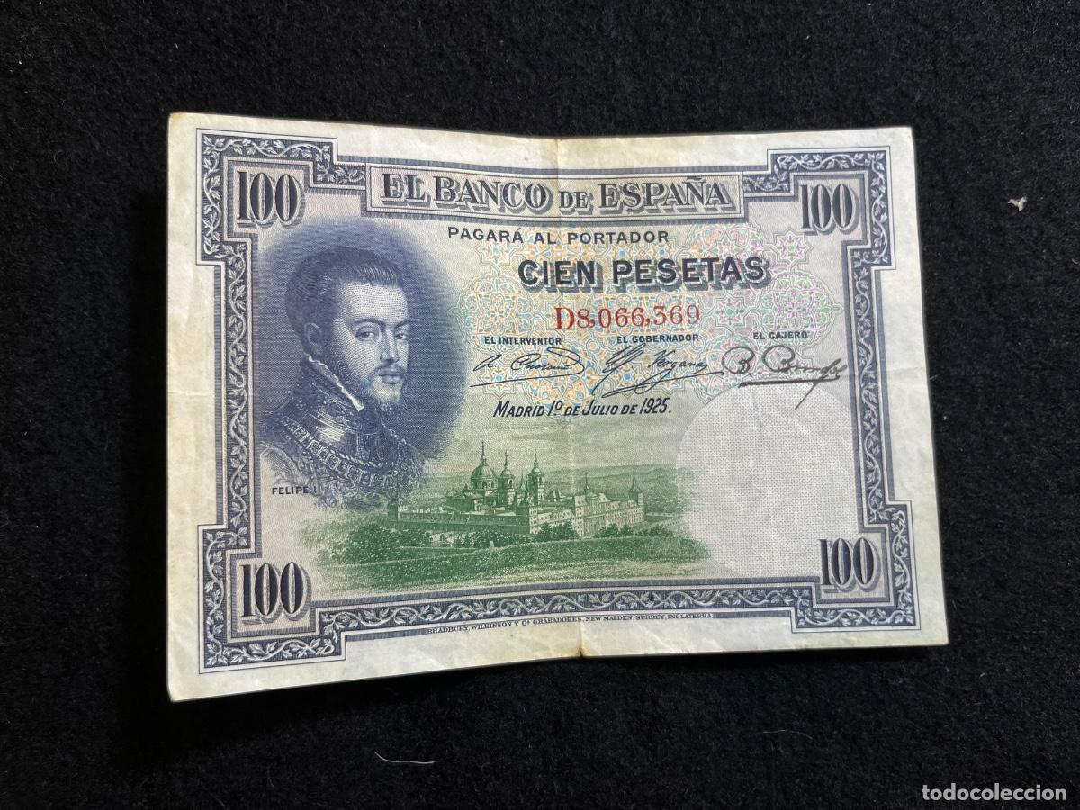 Spanish Banknotes: Billete 100 pesetas Banco de Espa&ntilde;a 1 julio 1925 Felipe II serie D8.066.369 MBC notafilia espa&ntilde;ola