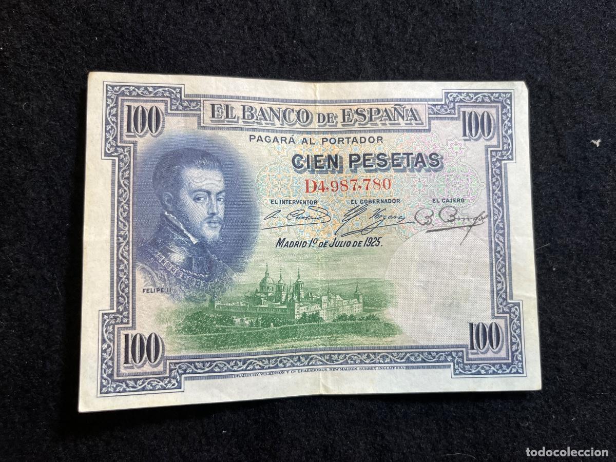 Billets espagnols: Billete 100 pesetas Banco de Espa&ntilde;a 1 julio 1925 Felipe II serie D4.987.780 MBC notafilia espa&ntilde;ola