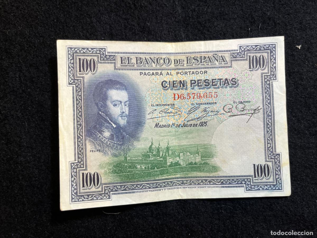 Billets espagnols: Billete 100 Pesetas Banco de Espa&ntilde;a 1925 Felipe II Serie D6.579.655 Bradbury Wilkinson