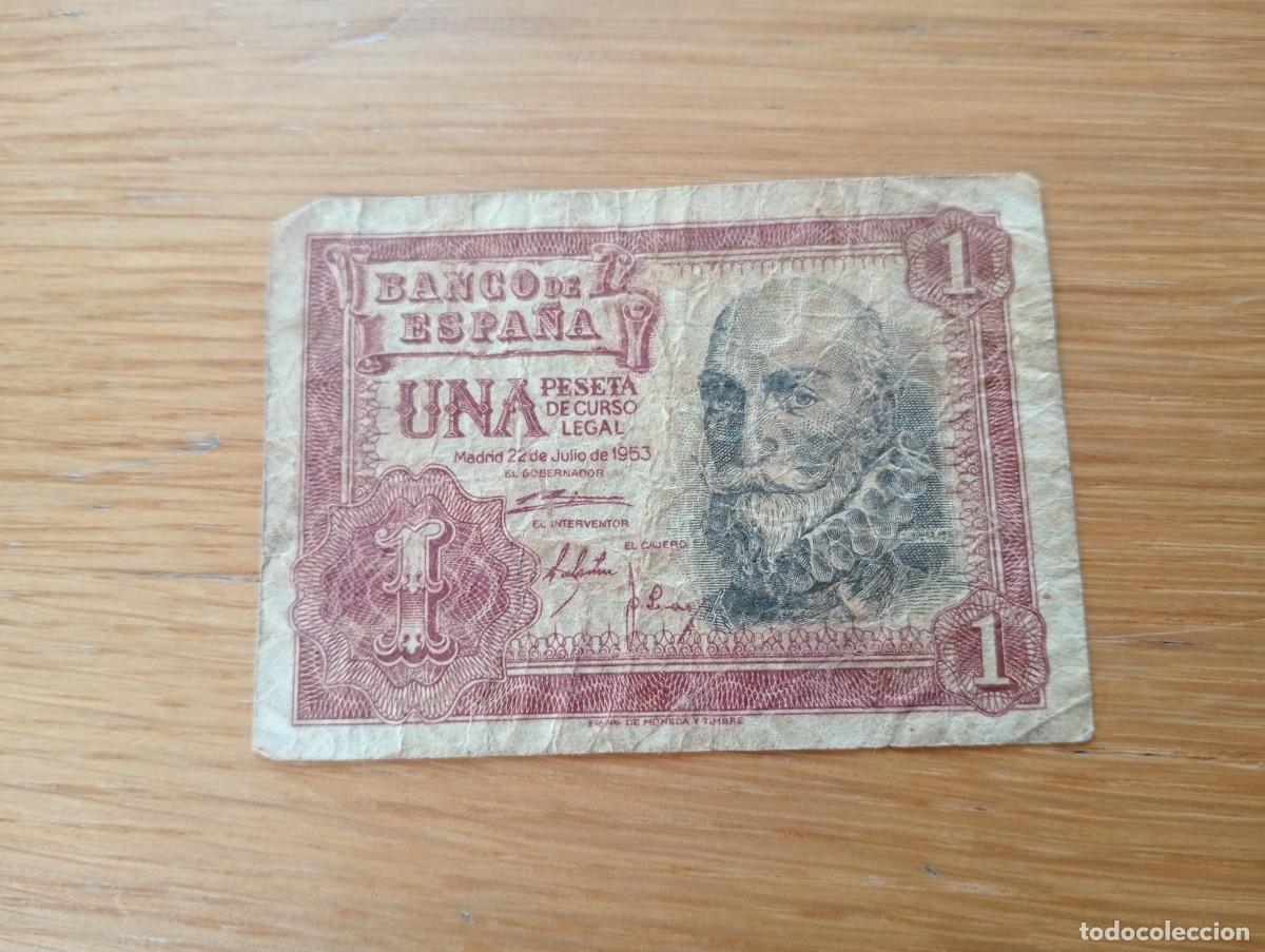 Notas espanholas: BILLETE DE ESPA&Ntilde;A. 1 PESETA. N.&ordm; DE SERIE: U3179971. A&Ntilde;O 1953. PICK 144a.2. CIRCULADO. VER FOTOS.