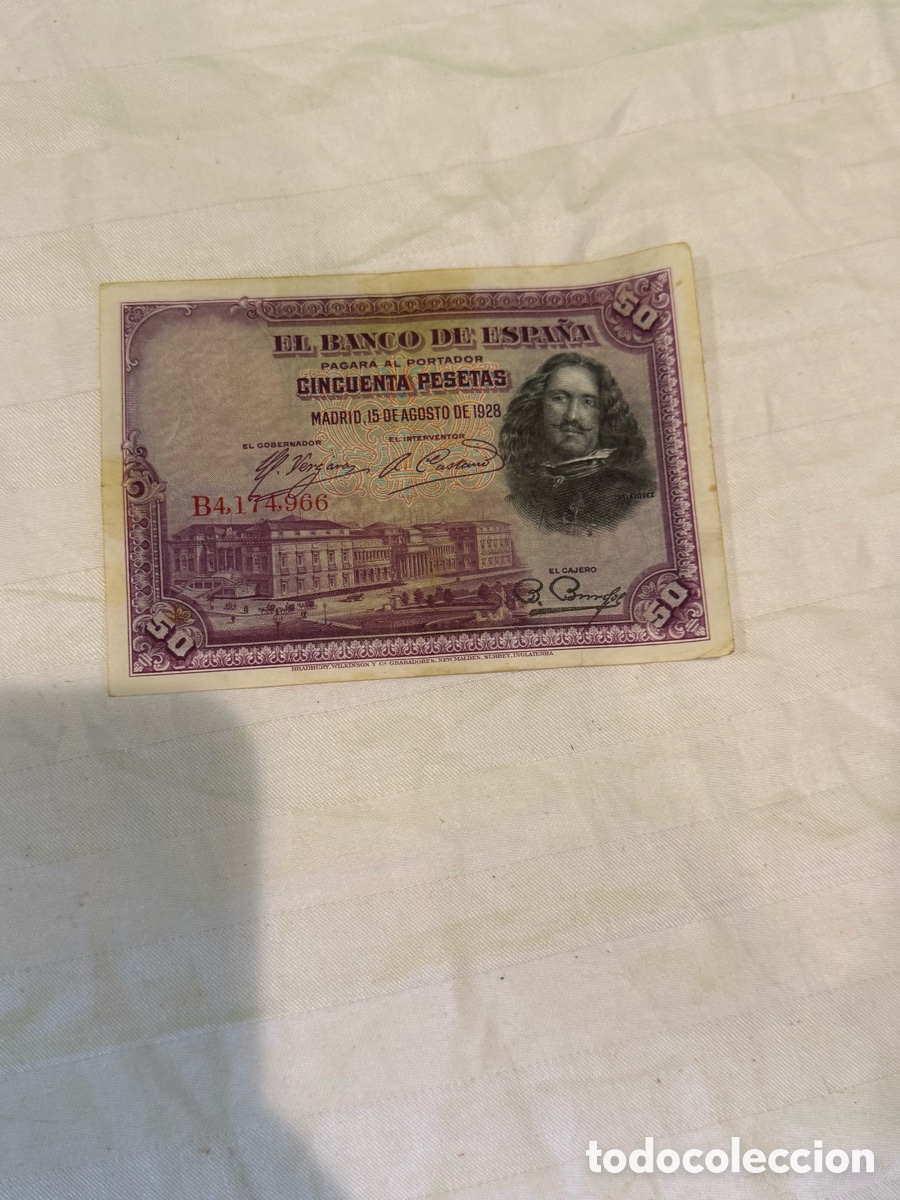 Billets espagnols: Espa&ntilde;a 50 Pesetas 1928 &ndash; Vel&aacute;zquez &ndash; Serie B &ndash; Billete Original