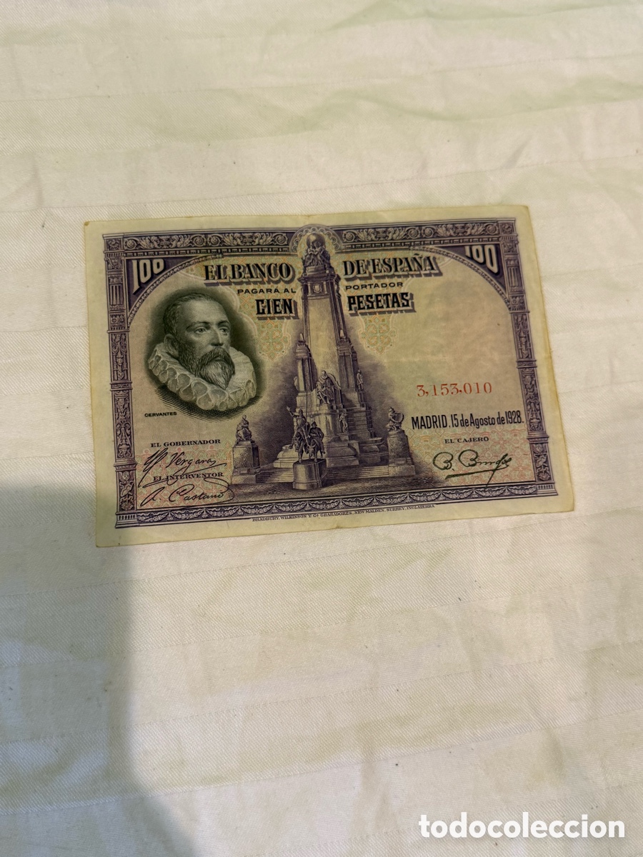 Notas espanholas: Espa&ntilde;a 100 Pesetas 1928 &ndash; Miguel de Cervantes &ndash; Sin Serie &ndash; Original