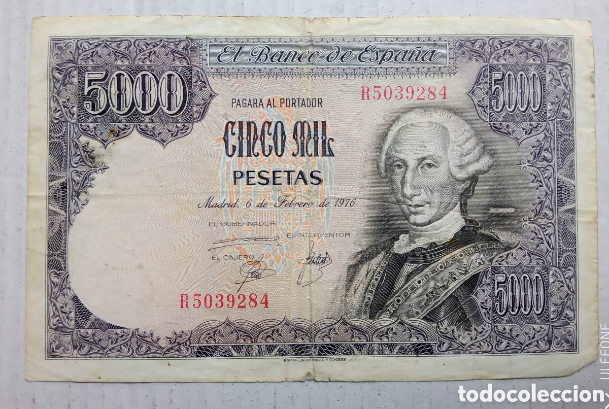 Billetes espa&ntilde;oles: ESPA&Ntilde;A - 5000 Pesetas 1976 - R5039284 - Rc-