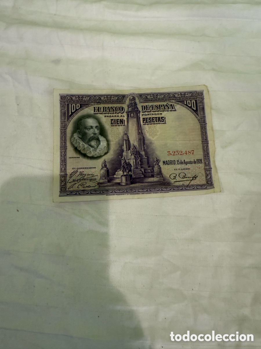 Billets espagnols: Billete 100 pesetas Banco de Espa&ntilde;a 15 agosto 1928 &ndash; Miguel de Cervantes