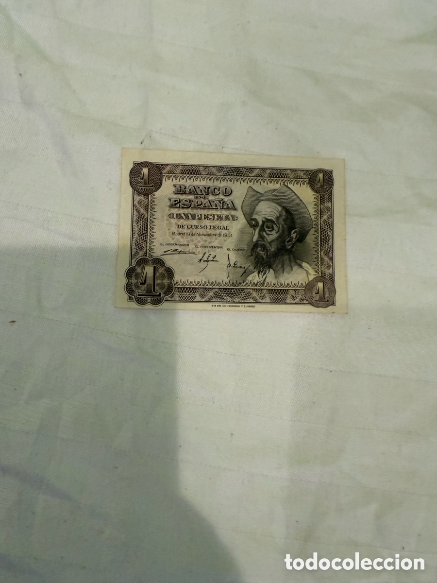 Billets espagnols: Billete 1 peseta Banco de Espa&ntilde;a 19 noviembre 1951 &ndash; Don Quijote &ndash; Serie H