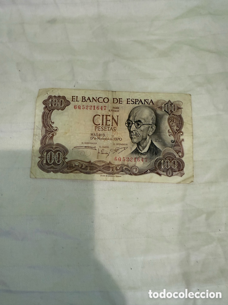 Notas espanholas: Billete 100 pesetas 1970 Manuel de Falla &ndash; Serie 6Q &ndash; Banco de Espa&ntilde;a