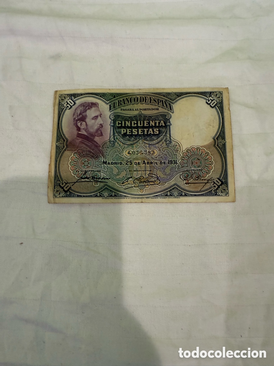 Banconote spagnole: Billete 50 pesetas 1931 Eduardo Rosales &ndash; Segunda Rep&uacute;blica &ndash; Sin serie