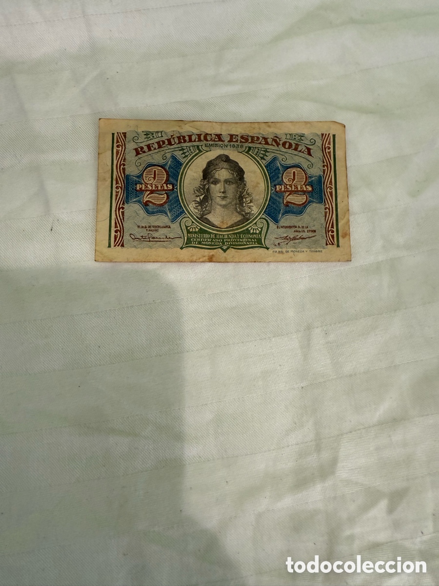 Notas espanholas: Billete 2 pesetas Rep&uacute;blica Espa&ntilde;ola 1938 &ndash; Certificado Provisional &ndash; Guerra Civil