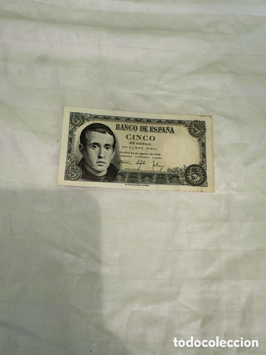Notas espanholas: Billete 5 pesetas 1951 Jaime Balmes &ndash; Serie 1F &ndash; Banco de Espa&ntilde;a