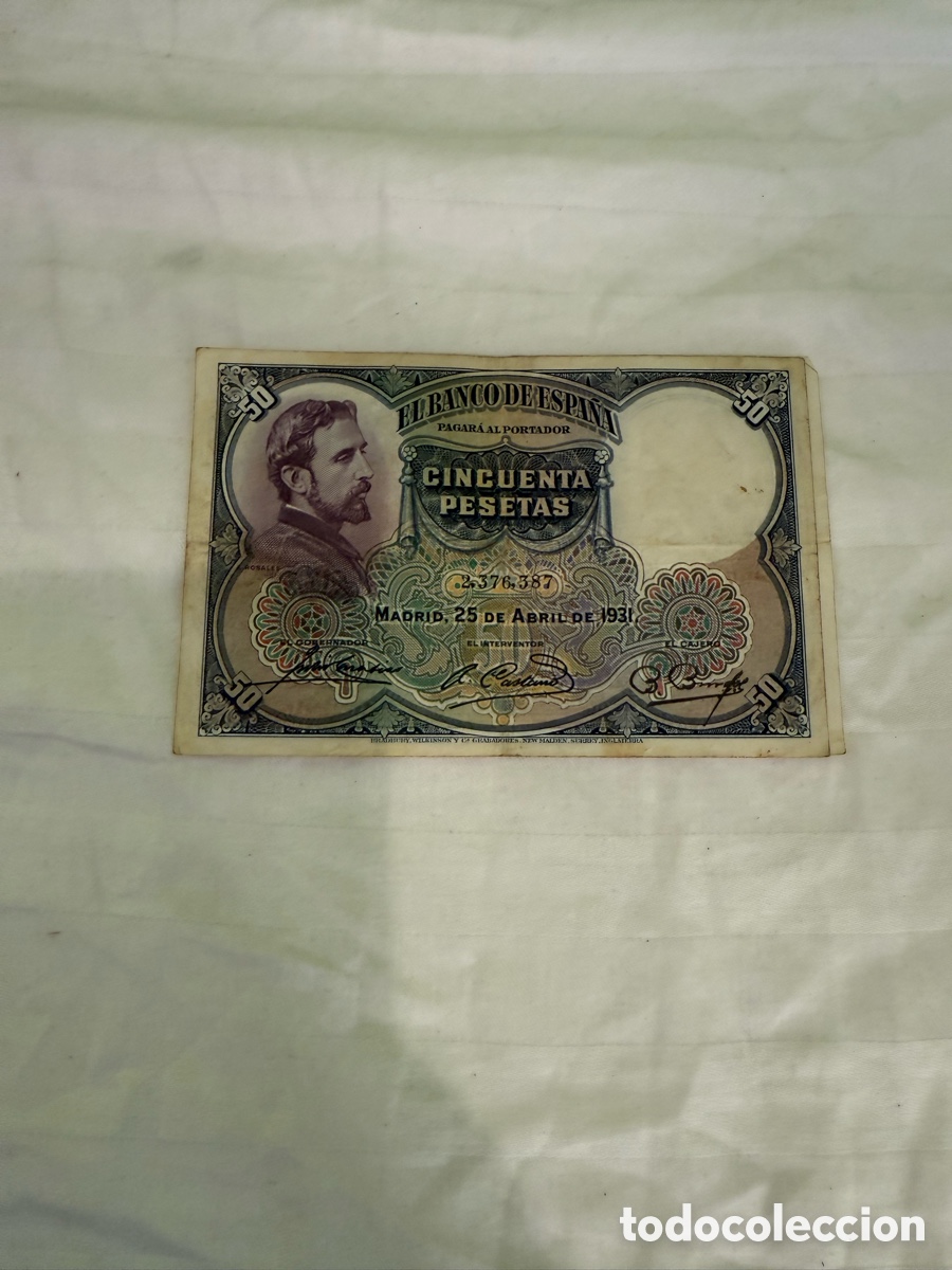 Spanish Banknotes: Billete 50 pesetas 1931 Eduardo Rosales &ndash; Sin serie &ndash; Segunda Rep&uacute;blica