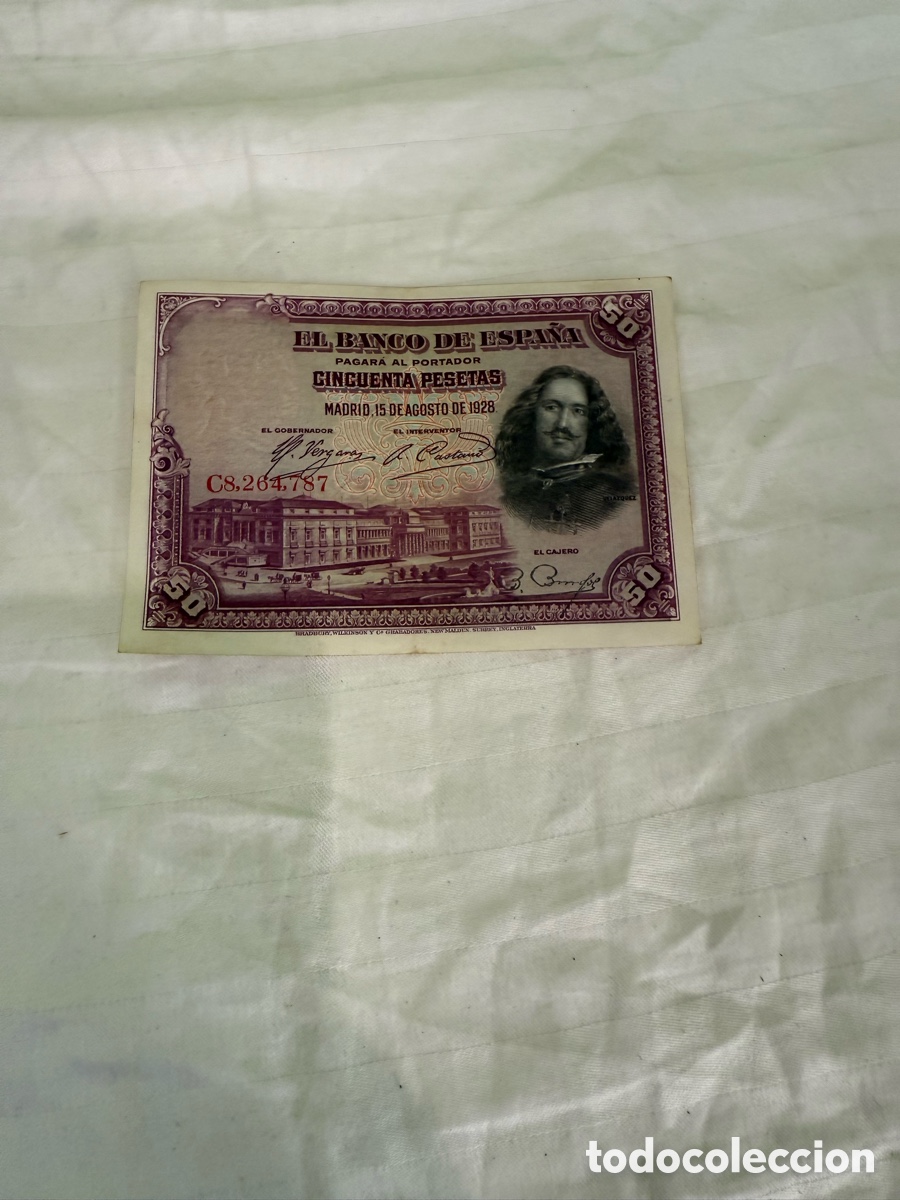 Notas espanholas: Billete 50 pesetas 1928 Diego Vel&aacute;zquez &ndash; Serie C8 &ndash; N&ordm; C8.264.787