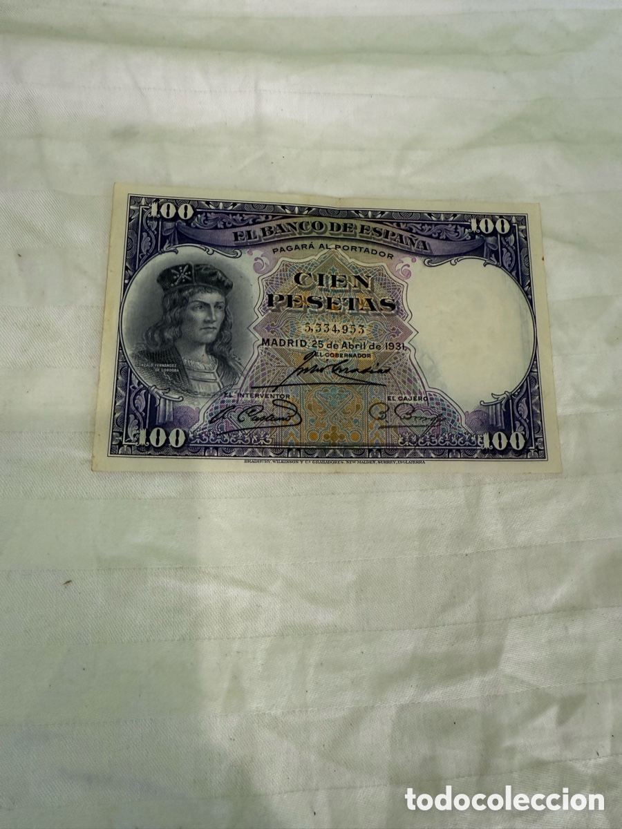 Billets espagnols: Billete 100 pesetas 1931 El Gran Capit&aacute;n &ndash; Segunda Rep&uacute;blica &ndash; N&ordm; 5.334.953