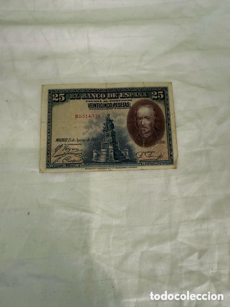 Banconote spagnole: Billete 25 pesetas 1928 Calder&oacute;n de la Barca &ndash; Serie B2 &ndash; N&ordm; B2.514.570
