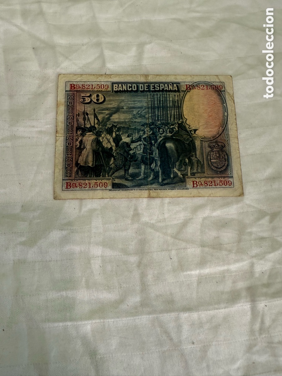 Billets espagnols: Billete 50 pesetas 1928 Diego Vel&aacute;zquez &ndash; Serie B9 &ndash; N&ordm; B9.821.509