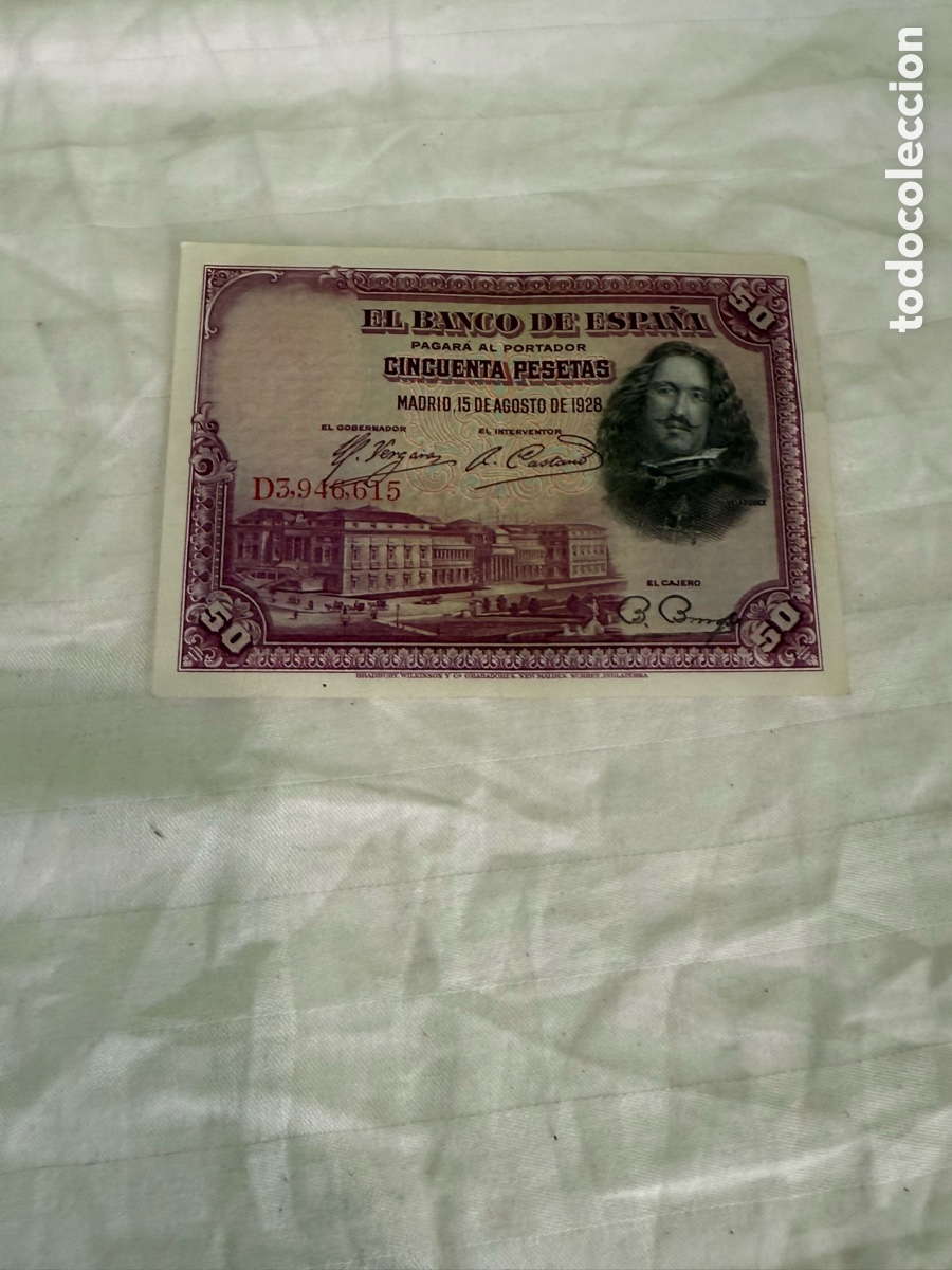 Billets espagnols: 50 PESETAS 1928 &ndash; VEL&Aacute;ZQUEZ &ndash; SERIE D &ndash; BANCO DE ESPA&Ntilde;A &ndash; ORIGINAL