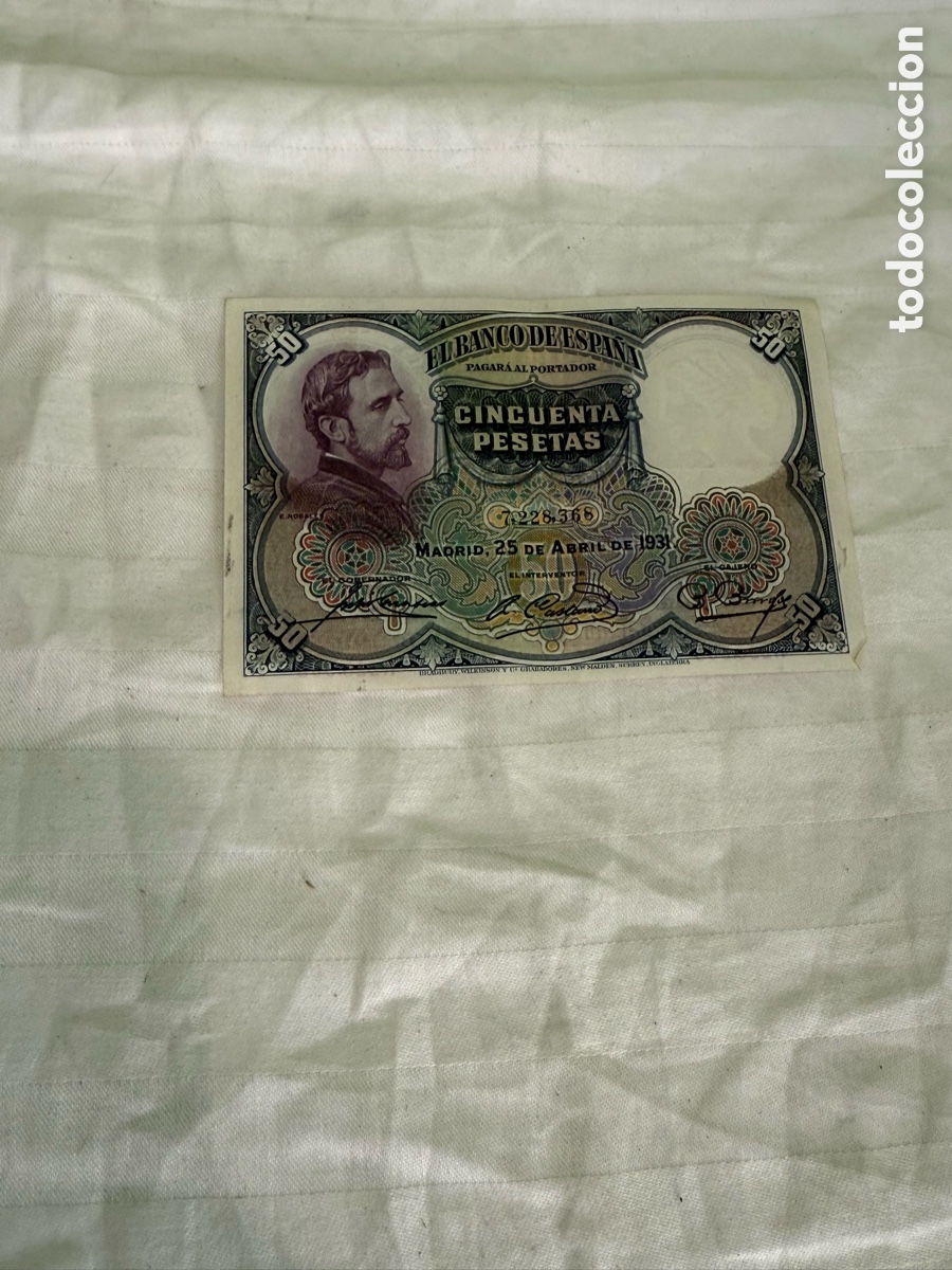 Banconote spagnole: 50 PESETAS 1931 &ndash; EDUARDO ROSALES &ndash; SIN SERIE &ndash; BANCO DE ESPA&Ntilde;A &ndash; ORIGINAL