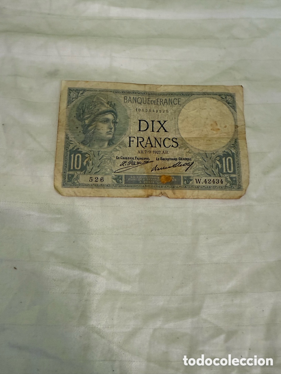 Spanish Banknotes: FRANCIA 10 FRANCOS 1927 &ndash; MINERVE &ndash; BANQUE DE FRANCE &ndash; W.42434 N&ordm; 526 &ndash; ORIGINAL
