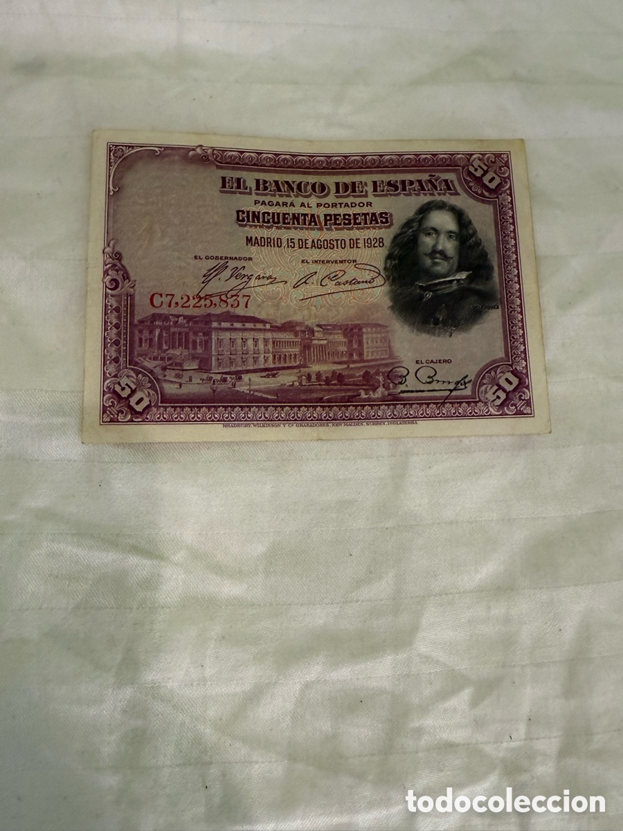 Billets espagnols: 50 PESETAS 1928 &ndash; VEL&Aacute;ZQUEZ &ndash; SERIE C &ndash; C7.225.837 &ndash; BANCO DE ESPA&Ntilde;A &ndash; ORIGINAL