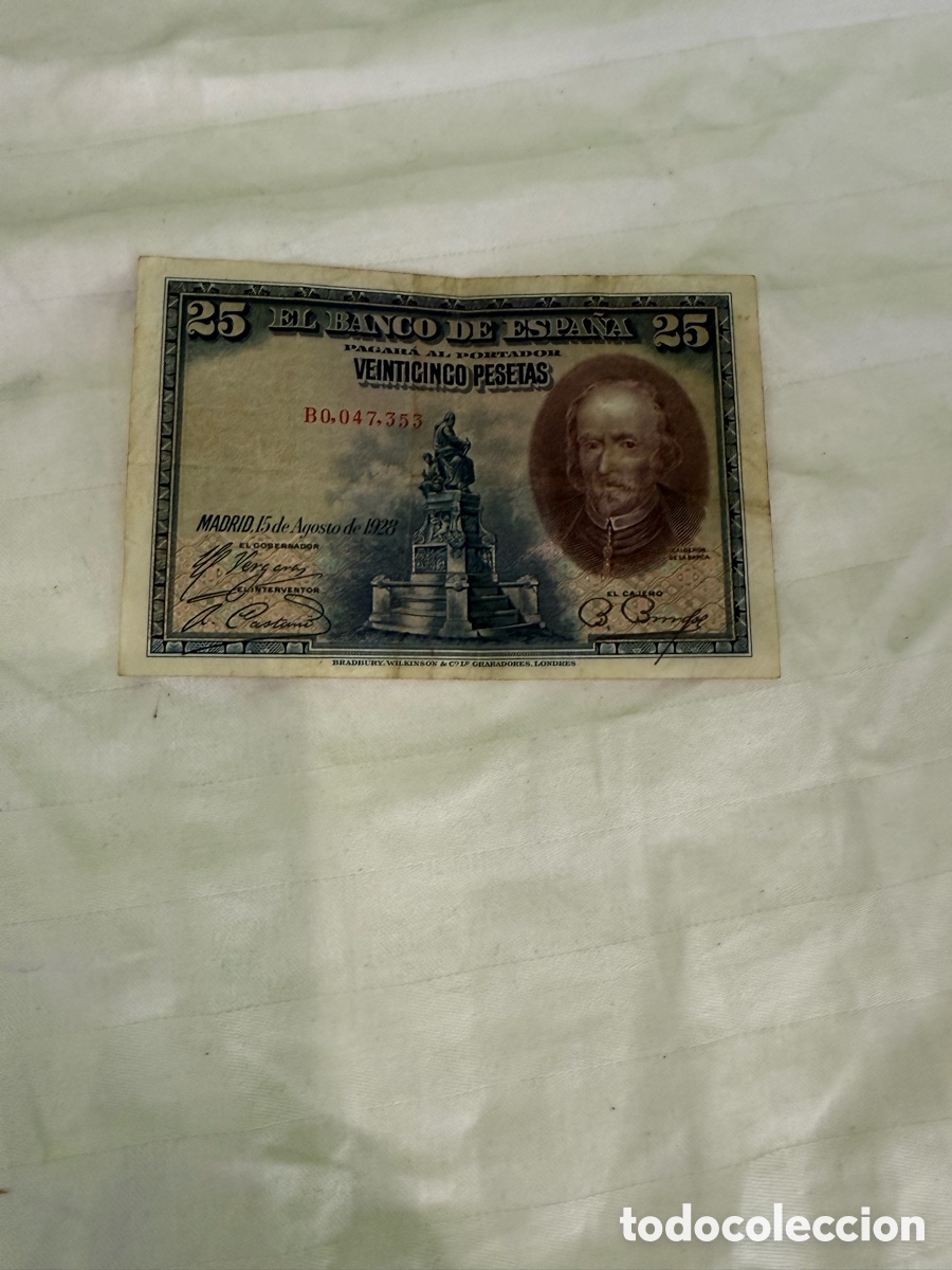Billets espagnols: 25 PESETAS 1928 &ndash; CALDER&Oacute;N DE LA BARCA &ndash; SERIE B &ndash; B0.047.353 &ndash; ORIGINAL