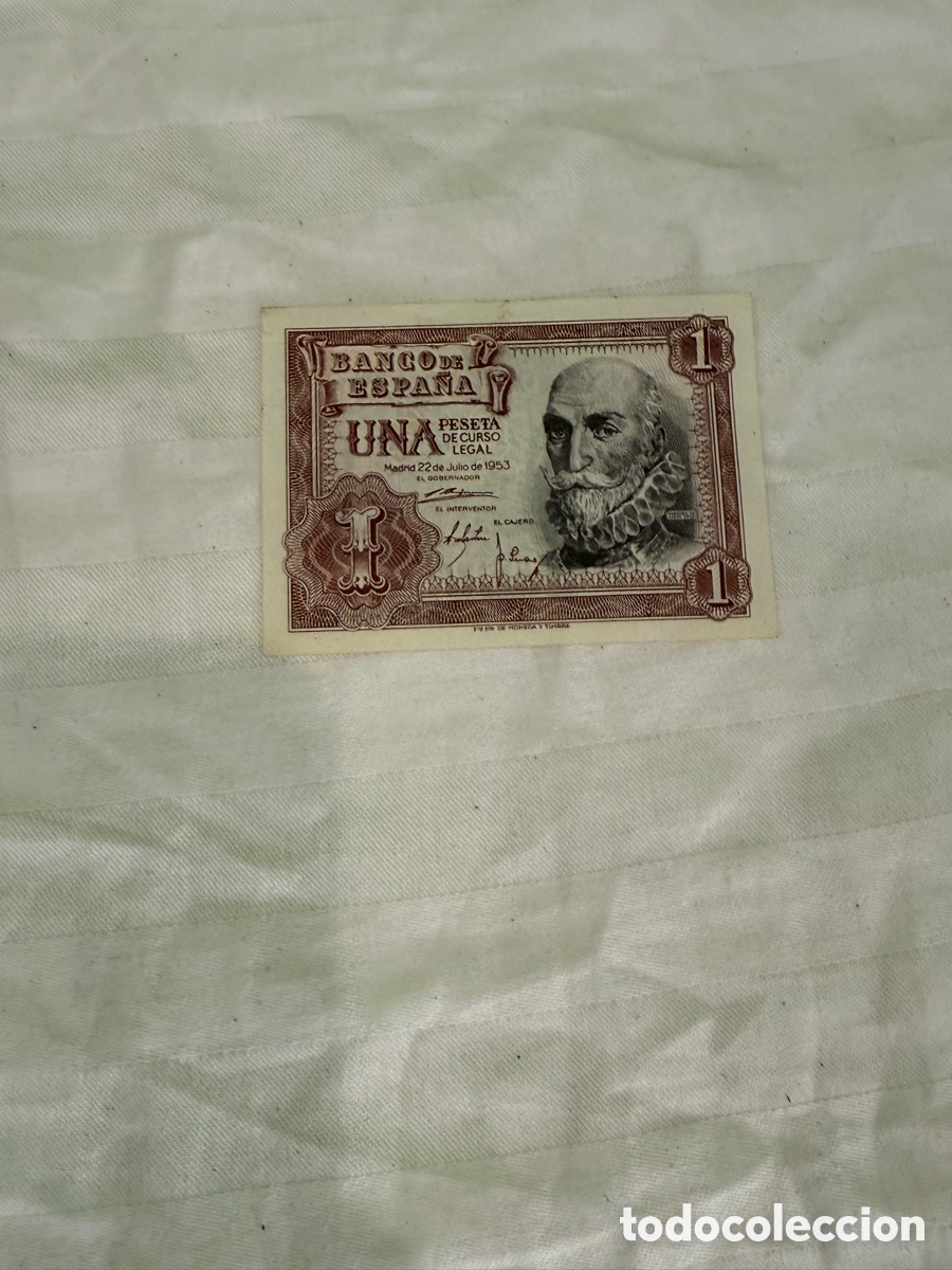 Billets espagnols: 1 PESETA 1953 &ndash; &Aacute;LVARO DE BAZ&Aacute;N &ndash; SERIE X &ndash; X2225416 &ndash; BANCO DE ESPA&Ntilde;A &ndash; ORIGINAL