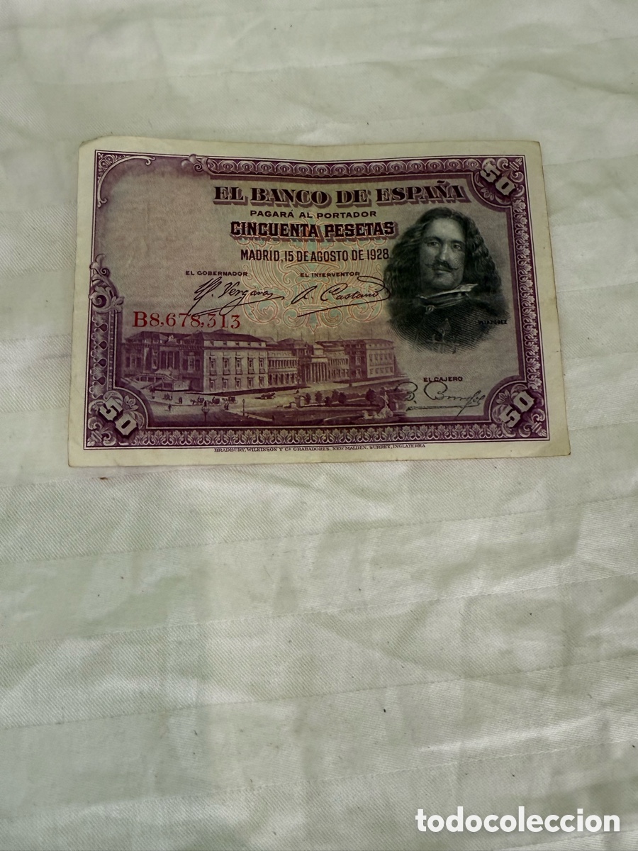 Billets espagnols: 50 PESETAS 1928 &ndash; VEL&Aacute;ZQUEZ &ndash; SERIE B &ndash; B8.678.313 &ndash; BANCO DE ESPA&Ntilde;A &ndash; ORIGINAL