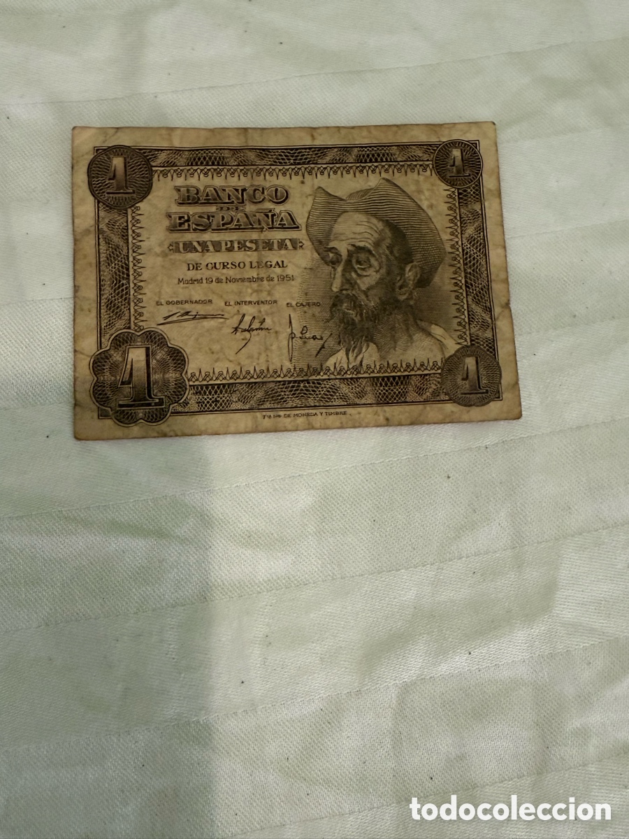 Billets espagnols: 1 PESETA 1951 &ndash; DON QUIJOTE &ndash; SERIE S &ndash; S0812396 &ndash; BANCO DE ESPA&Ntilde;A &ndash; ORIGINAL